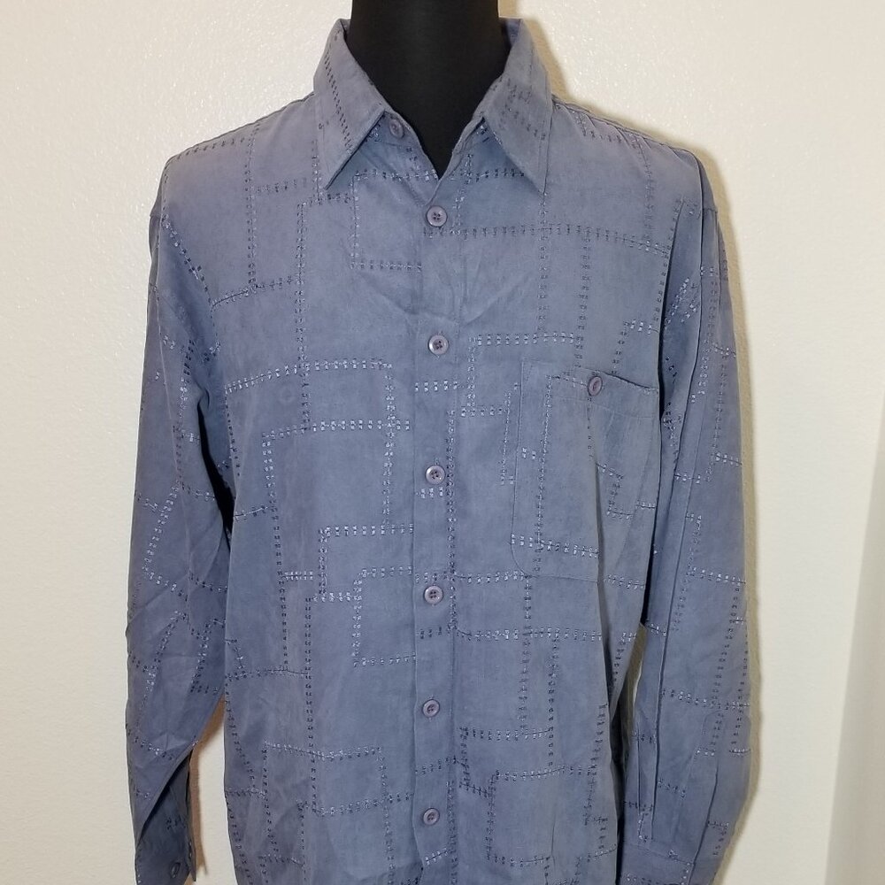 Giorginni Collezione Faux Suede Patchwork Button Up Long Sleeve Men XL Retro Hip